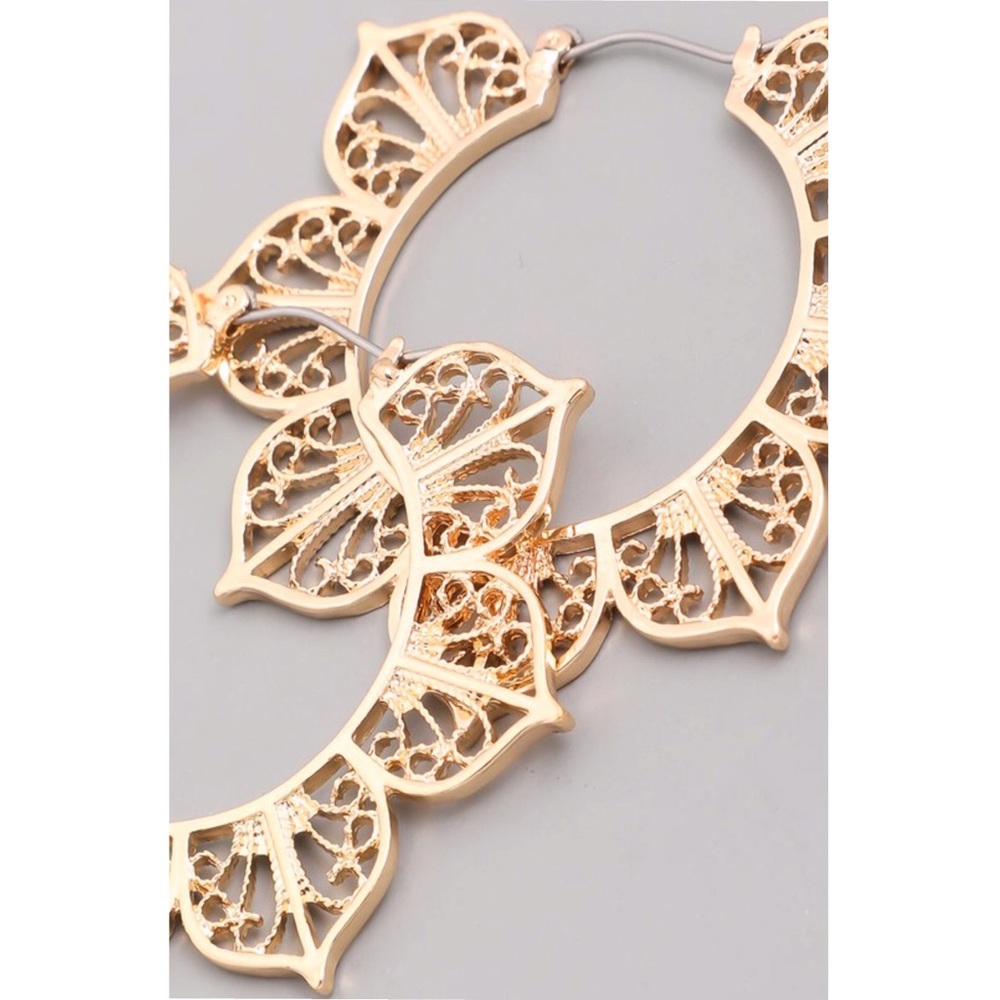 Floral Mandala Gold Hoop Earrings - Picture 2 of 3